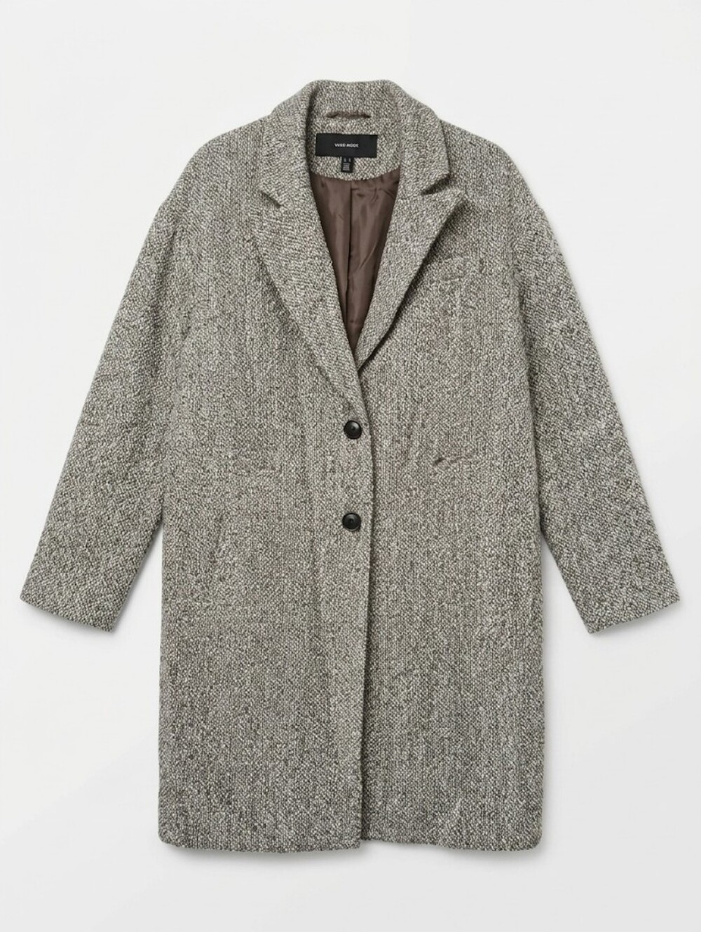 VERO MODA Brown Textured Bouclé Longline Coat Jacket - Women's Size M